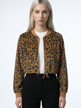Essue | Animal Print Textured Semi Crop Zip Front Jacket Women’s Size Medium